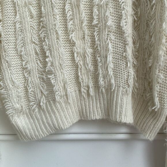 REVOLVE J.O.A LA Angora Blend Fringed Crew Neck Chunky Knit Sweater Cream XS - Picture 5 of 9